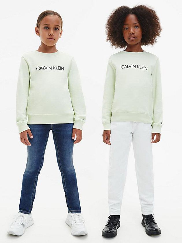 Green Calvin Klein Logo Girls\'s Sweatshirt | WFST-54281