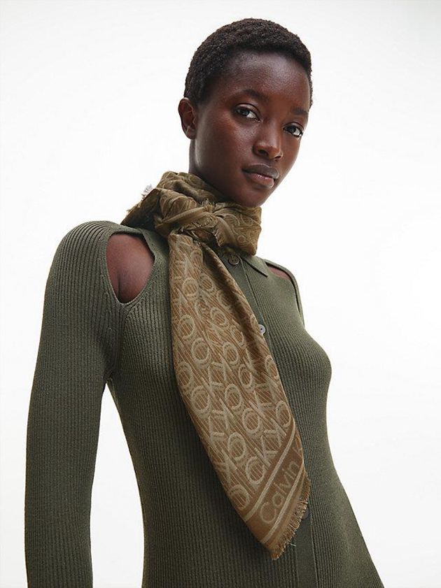 Green Calvin Klein Logo Jacquard Women Scarf | YHWV-12574