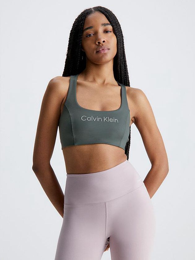 Green Calvin Klein Medium Impact Sports Women Bra | BXUC-39107