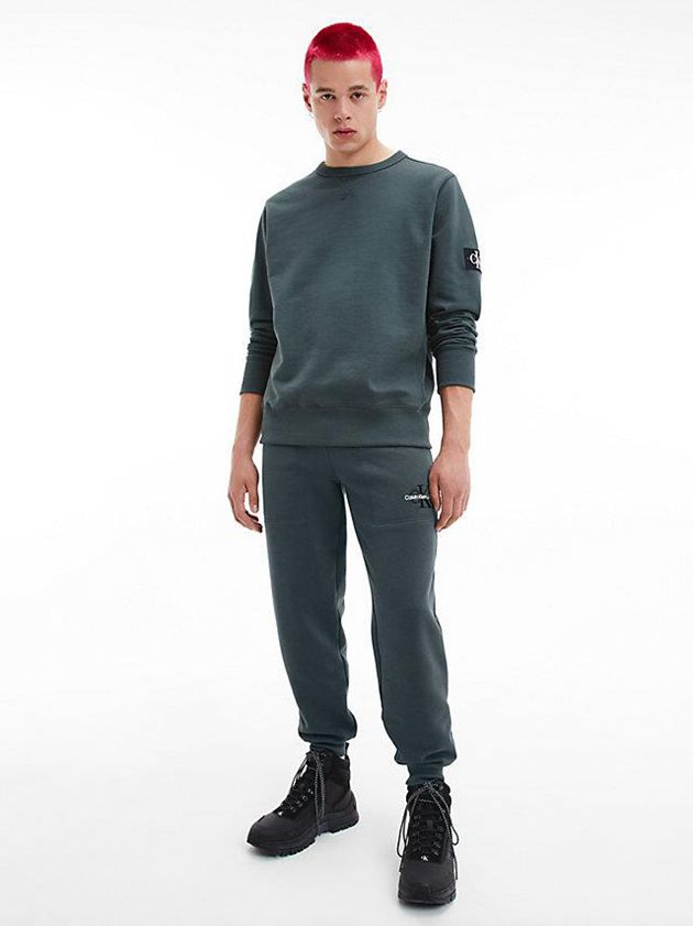 Green Calvin Klein Monogram Badge Men Sweatshirt | WSIN-63082