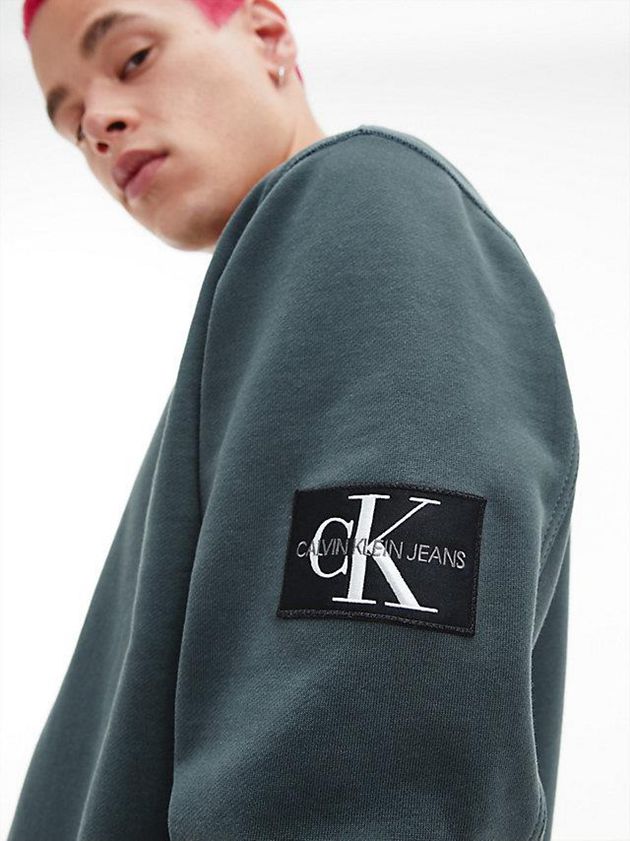 Green Calvin Klein Monogram Badge Men Sweatshirt | WSIN-63082