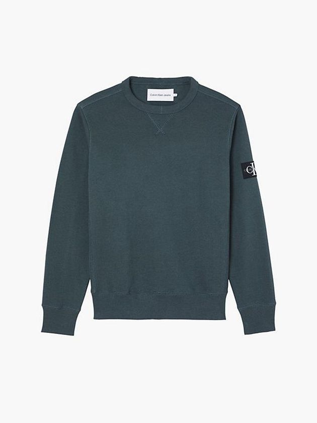 Green Calvin Klein Monogram Badge Men Sweatshirt | WSIN-63082