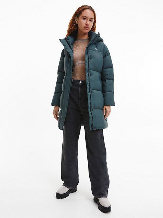 Green Calvin Klein Nylon Belted Puffer Women Coat | WTLO-07912
