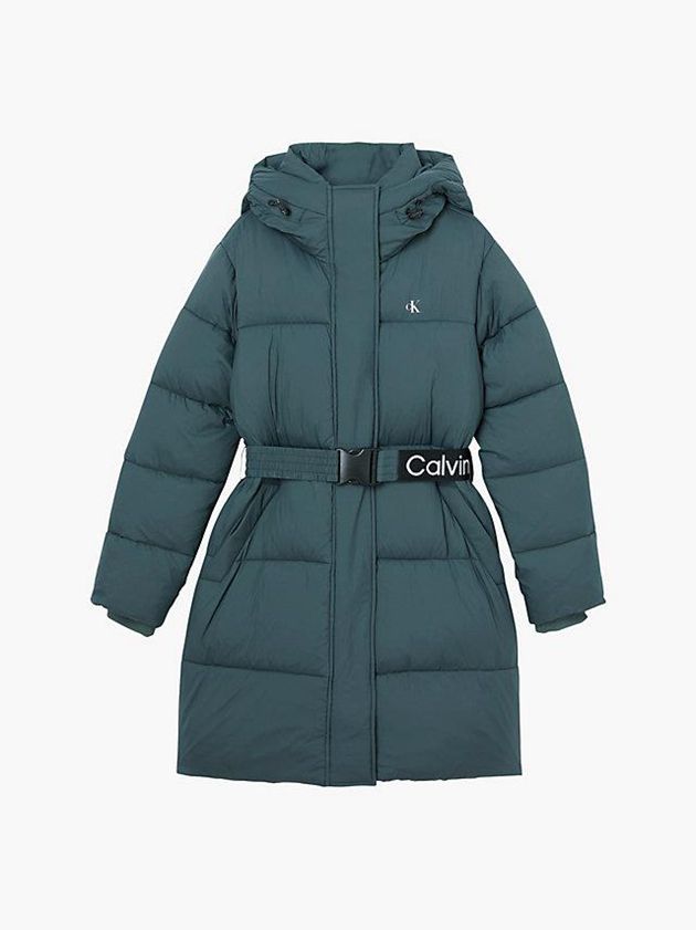 Green Calvin Klein Nylon Belted Puffer Women Coat | WTLO-07912