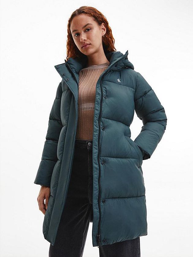 Green Calvin Klein Nylon Belted Puffer Women Coat | WTLO-07912
