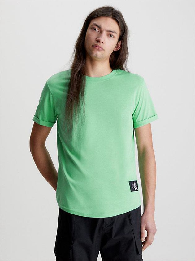 Green Calvin Klein Organic Cotton Badge Men T-Shirt | VFCG-04673