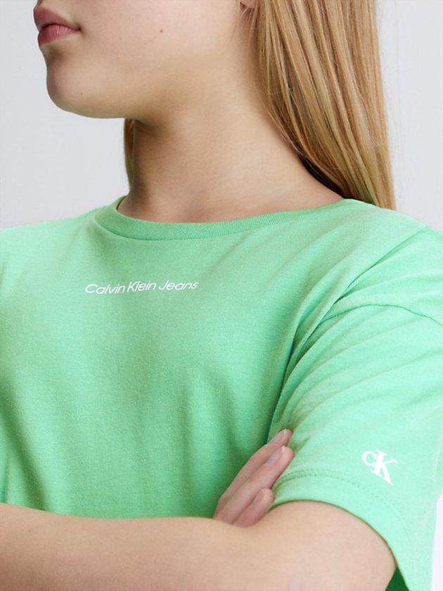 Green Calvin Klein Organic Cotton Boxy Girls's T-Shirt | VAYC-65247