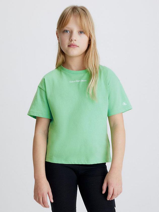 Green Calvin Klein Organic Cotton Boxy Girls\'s T-Shirt | VAYC-65247
