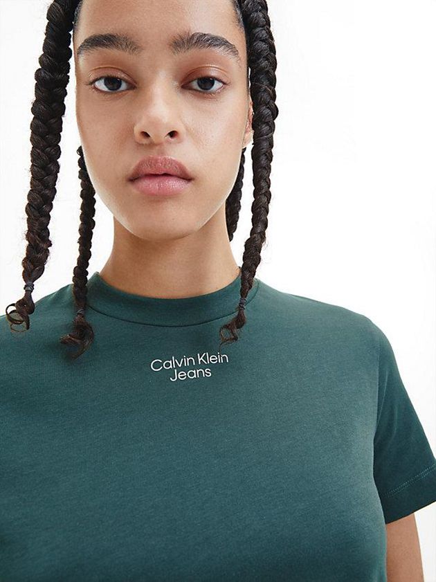 Green Calvin Klein Organic Cotton Logo Women T-Shirt | ANXH-19348