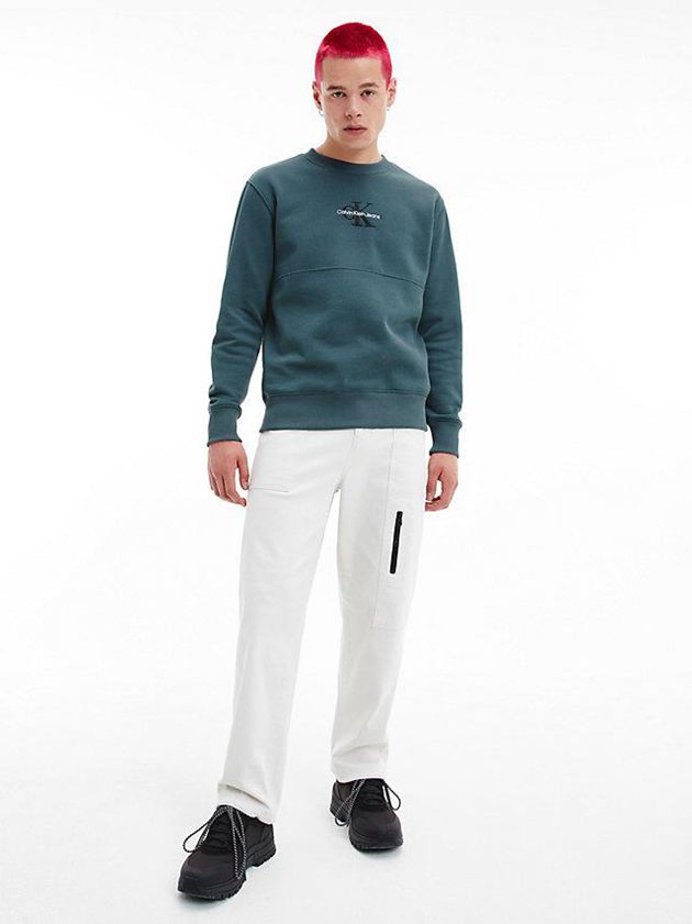 Green Calvin Klein Organic Cotton Monogram Men Sweatshirt | FSVM-97862