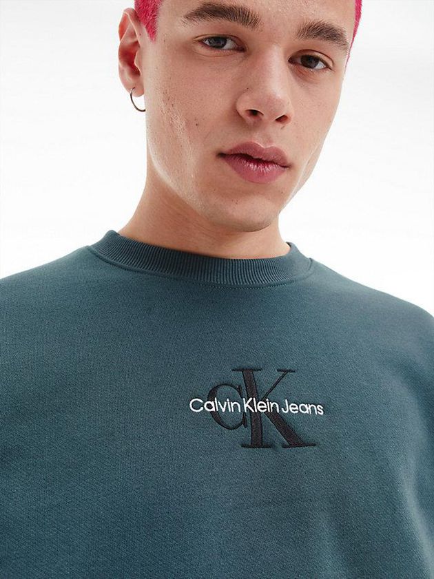 Green Calvin Klein Organic Cotton Monogram Men Sweatshirt | FSVM-97862