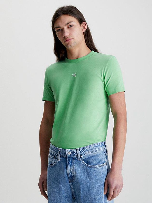 Green Calvin Klein Organic Cotton Monogram Men T-Shirt | KPWE-36802