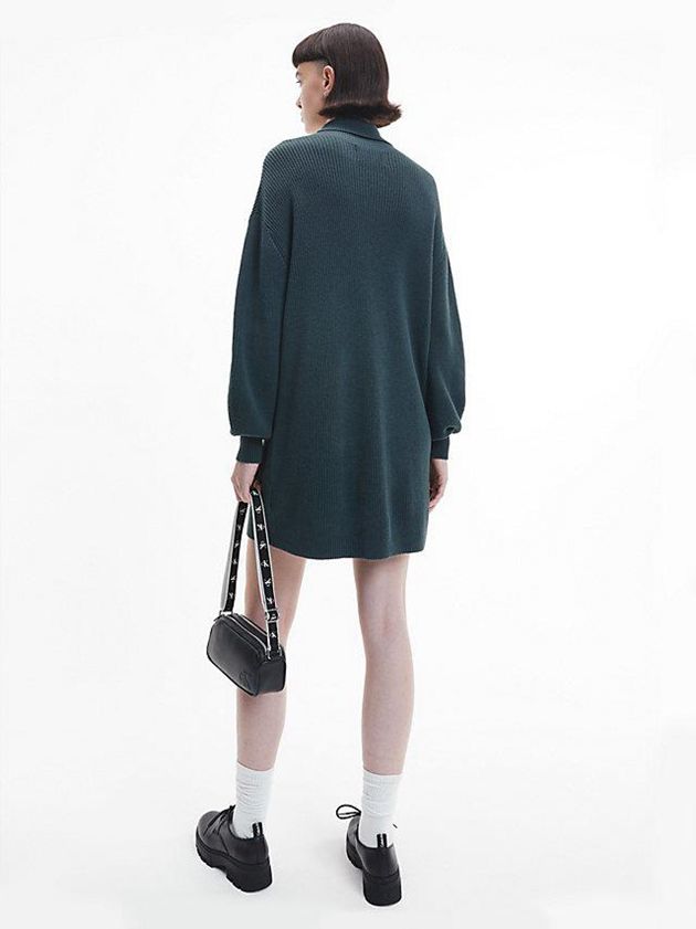 Green Calvin Klein Organic Cotton Roll Neck Jumper Women Dress | OZRV-85074