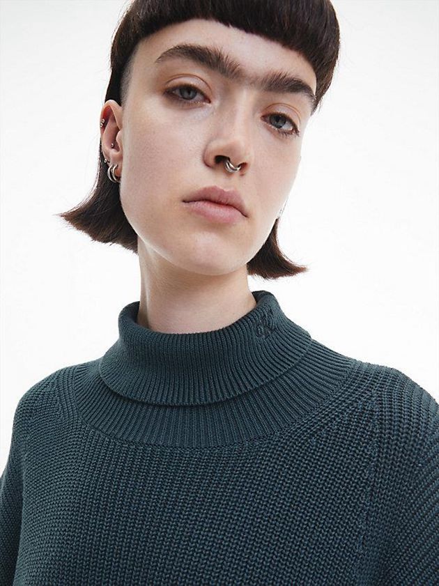 Green Calvin Klein Organic Cotton Roll Neck Jumper Women Dress | OZRV-85074