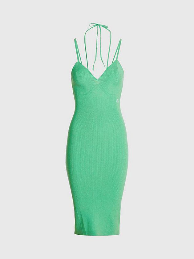 Green Calvin Klein Organic Cotton Tie Neck Women Dress | MCJF-67985