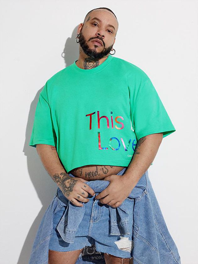 Green Calvin Klein Oversized Cropped - Pride Men T-Shirt | DYZT-72356