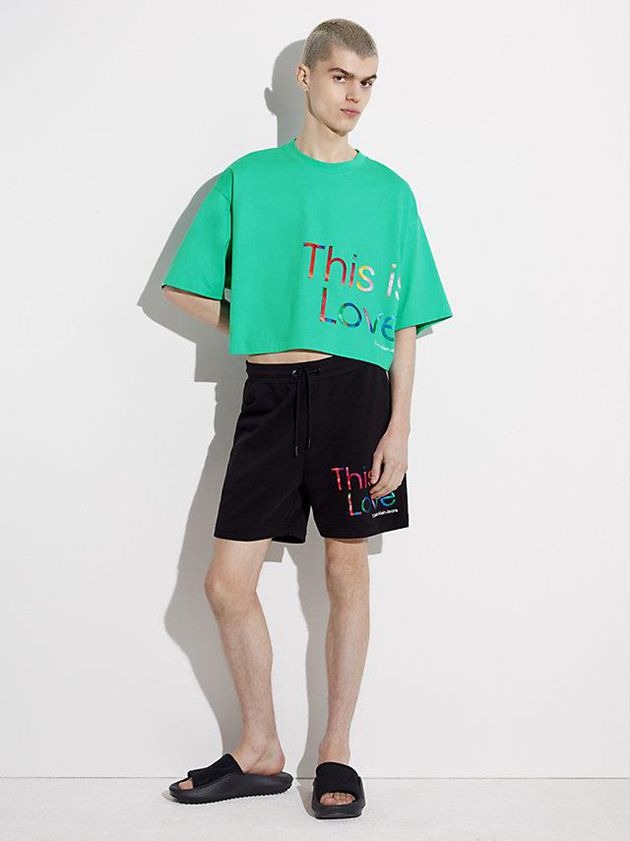 Green Calvin Klein Oversized Cropped - Pride Men T-Shirt | DYZT-72356