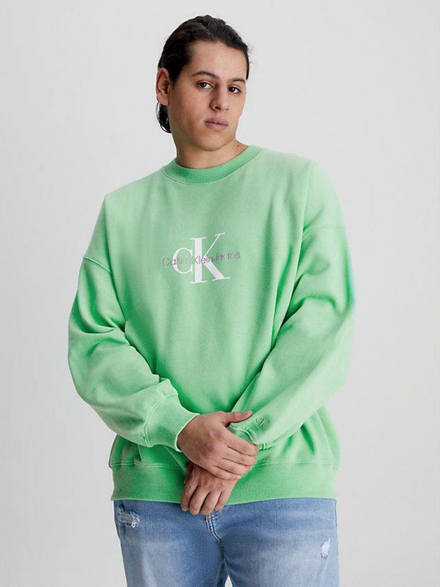 Green Calvin Klein Oversized Monogram Men Sweatshirt | XPKB-27461