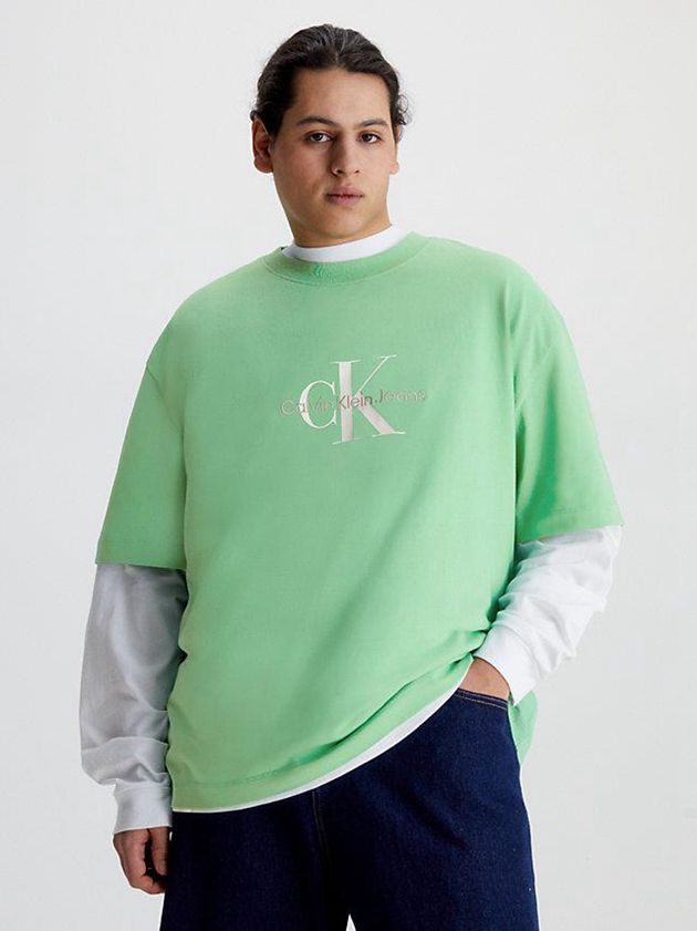 Green Calvin Klein Oversized Monogram Men T-Shirt | YXMP-43812