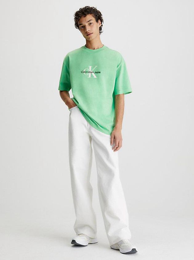 Green Calvin Klein Oversized Monogram Men T-Shirt | YXMP-43812