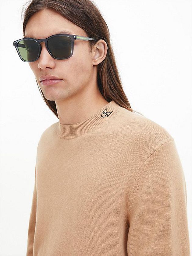 Green Calvin Klein Rectangle Men Sunglasses | JDAU-01942