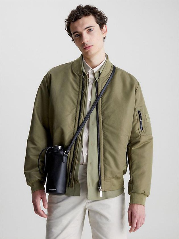 Green Calvin Klein Recycled Sateen Bomber Men Jacket | SHGZ-52038