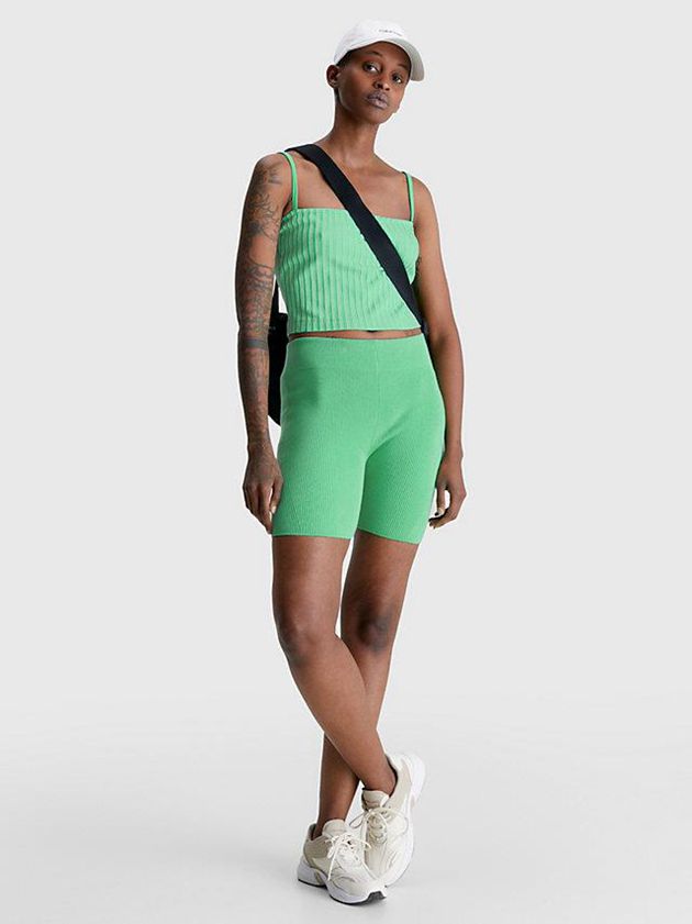Green Calvin Klein Ribbed Cycling Women Shorts | YQMS-57912