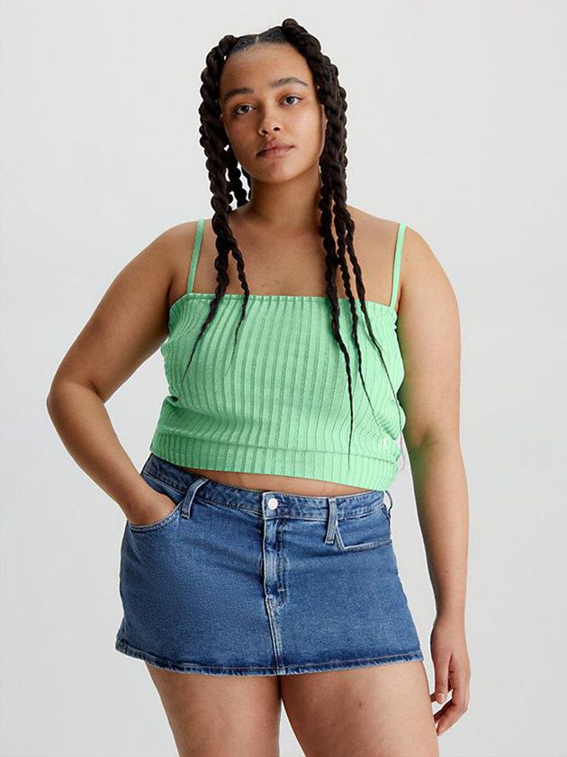 Green Calvin Klein Ribbed Jersey Cami Women Top | NYQT-46318