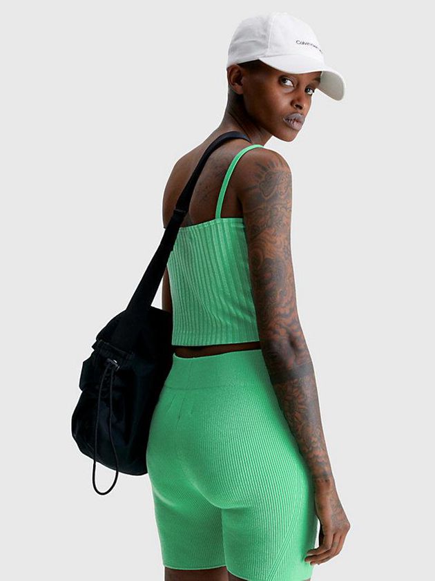 Green Calvin Klein Ribbed Jersey Cami Women Top | NYQT-46318