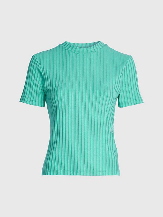Green Calvin Klein Ribbed Jersey Women T-Shirt | QSBR-24197