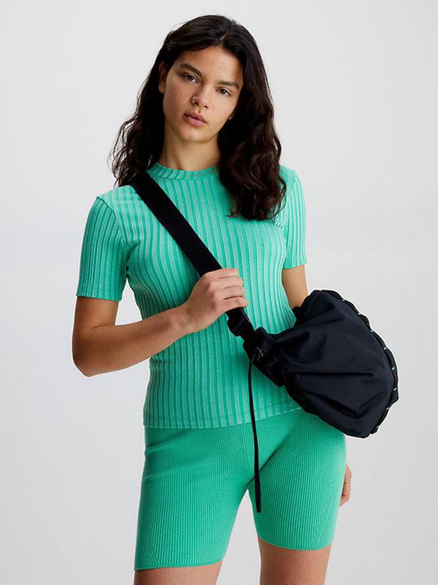 Green Calvin Klein Ribbed Jersey Women T-Shirt | QSBR-24197