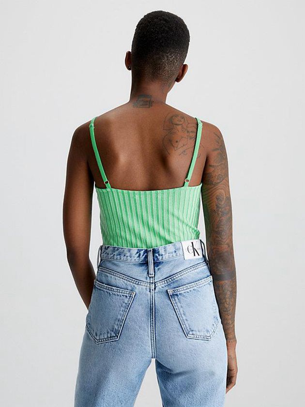 Green Calvin Klein Ribbed Jersey Zip Up Women Bodysuit | SVUT-26038