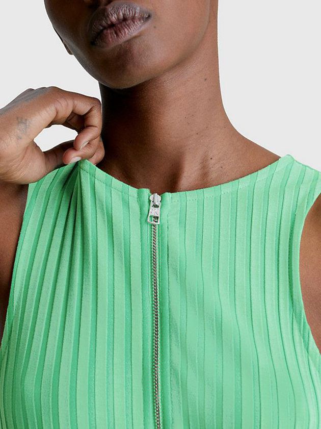 Green Calvin Klein Ribbed Zip-Through Mini Women Dress | NAKB-60481