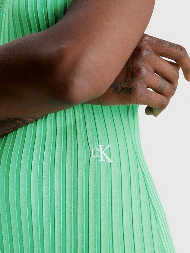 Green Calvin Klein Ribbed Zip-Through Mini Women Dress | NAKB-60481