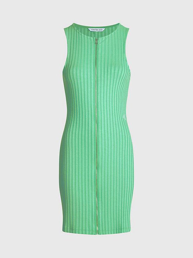 Green Calvin Klein Ribbed Zip-Through Mini Women Dress | NAKB-60481