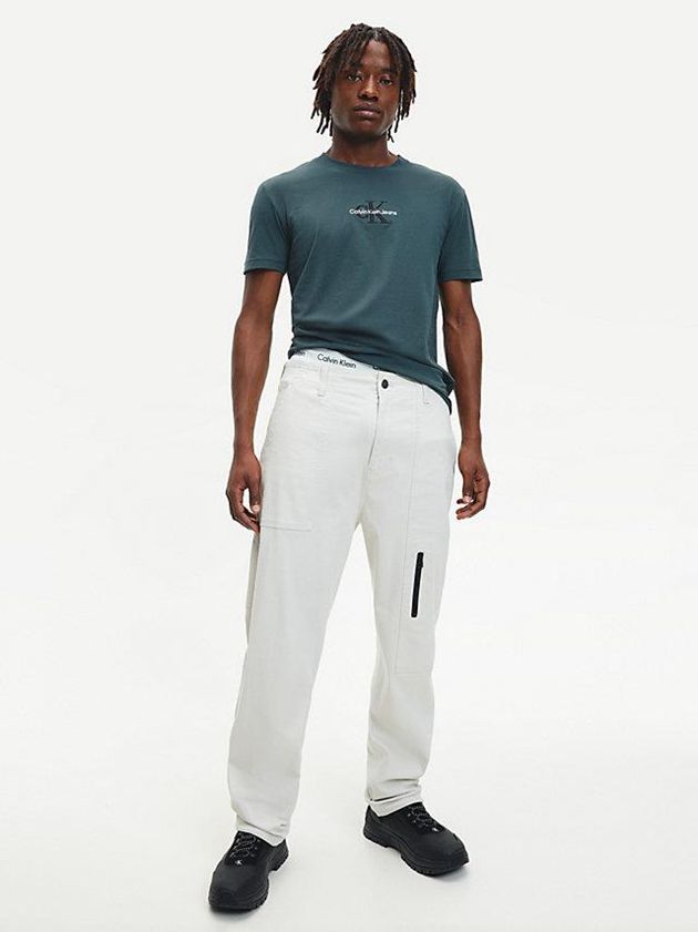 Green Calvin Klein Slim Organic Cotton Logo Men T-Shirt | RHDA-76251