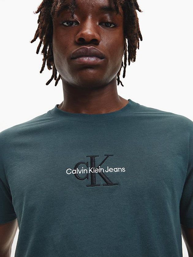 Green Calvin Klein Slim Organic Cotton Logo Men T-Shirt | RHDA-76251