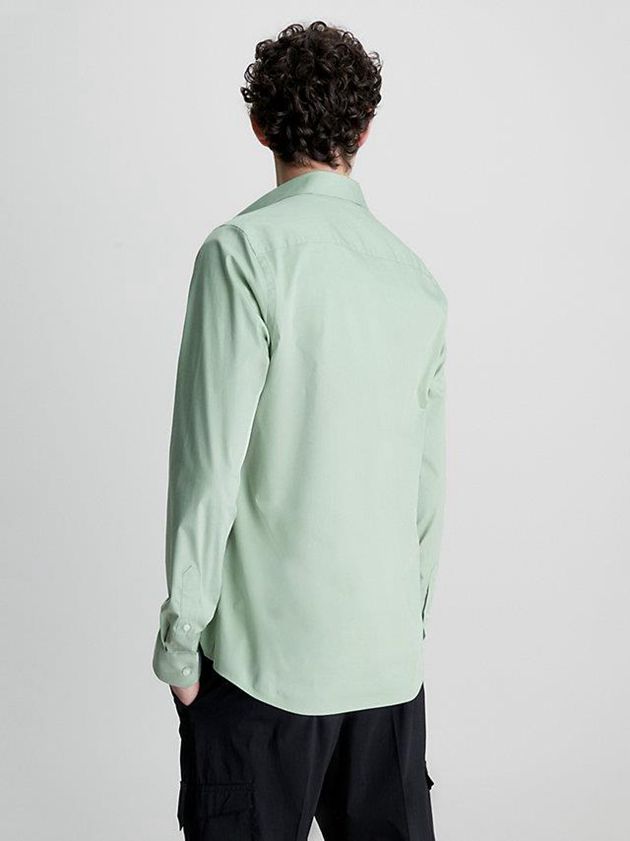 Green Calvin Klein Slim Poplin Stretch Men Shirts | QOWA-80641