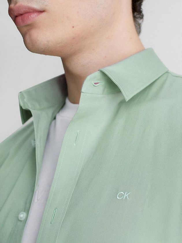 Green Calvin Klein Slim Poplin Stretch Men Shirts | QOWA-80641