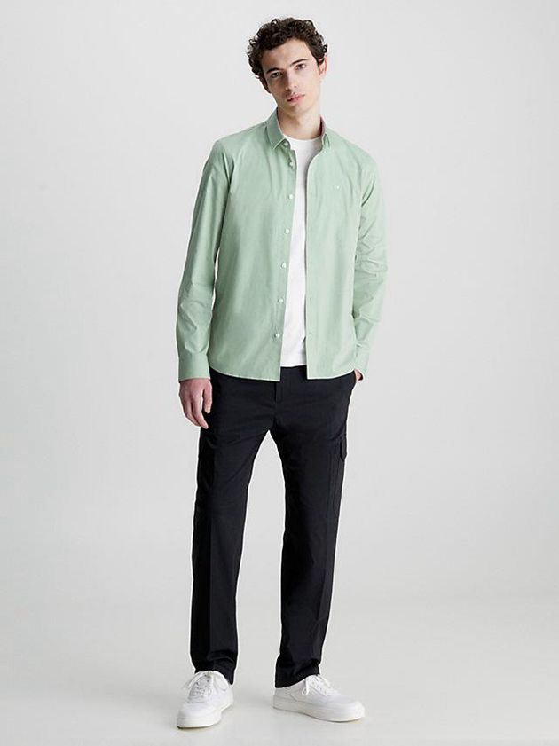 Green Calvin Klein Slim Poplin Stretch Men Shirts | QOWA-80641