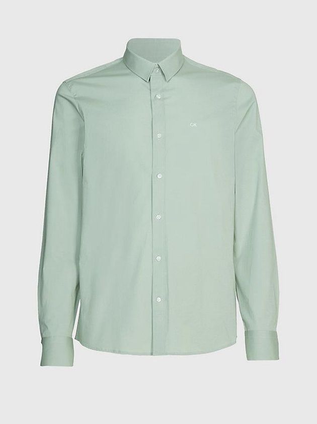 Green Calvin Klein Slim Poplin Stretch Men Shirts | QOWA-80641