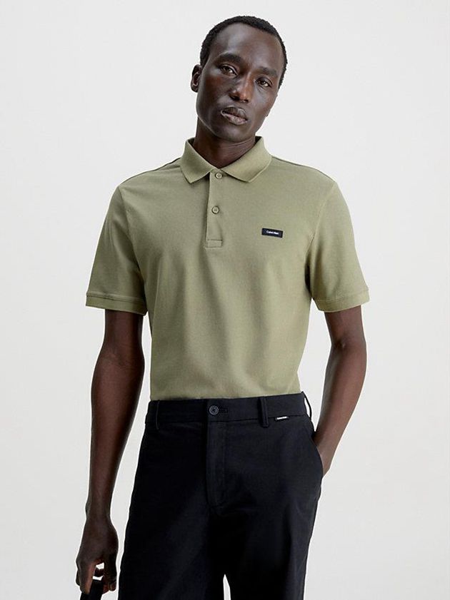 Green Calvin Klein Slim Stretch Pique Men Polo Shirt | VAEQ-87320