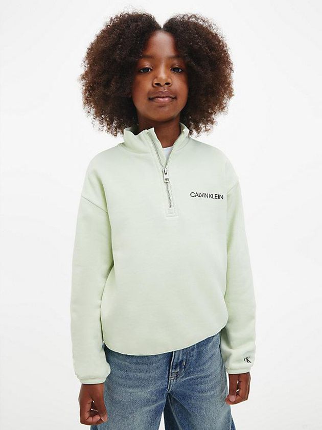 Green Calvin Klein Unisex Relaxed Zip Neck Girls's Sweatshirt | KHMN-01792