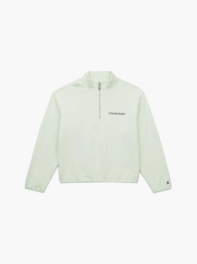 Green Calvin Klein Unisex Relaxed Zip Neck Girls's Sweatshirt | KHMN-01792