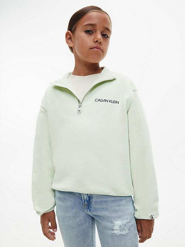 Green Calvin Klein Unisex Relaxed Zip Neck Girls's Sweatshirt | KHMN-01792