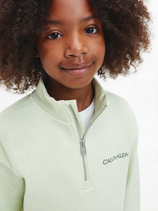 Green Calvin Klein Unisex Relaxed Zip Neck Girls's Sweatshirt | KHMN-01792