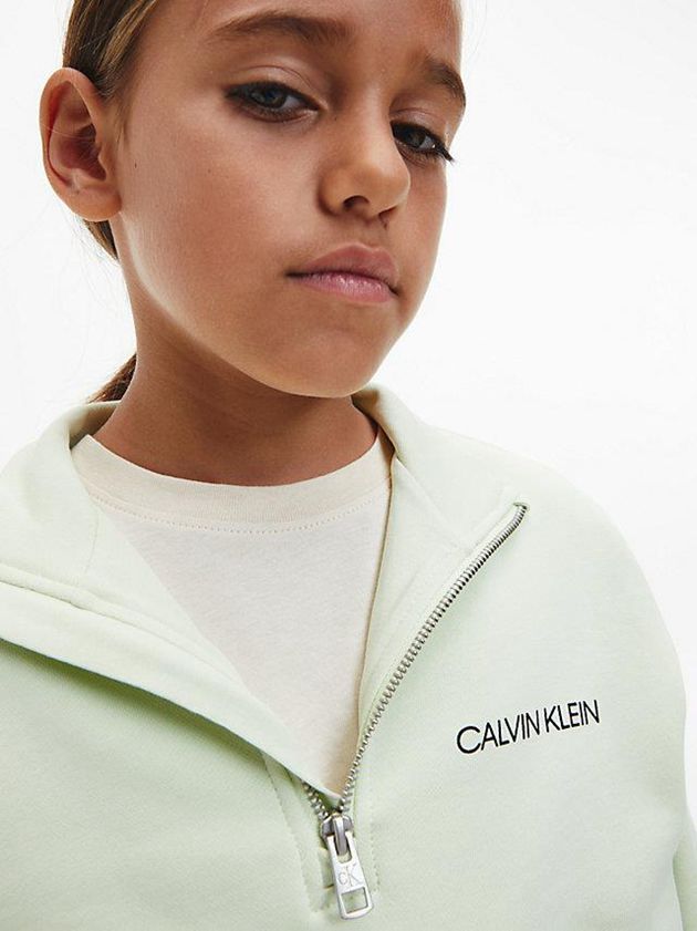 Green Calvin Klein Unisex Relaxed Zip Neck Girls's Sweatshirt | KHMN-01792