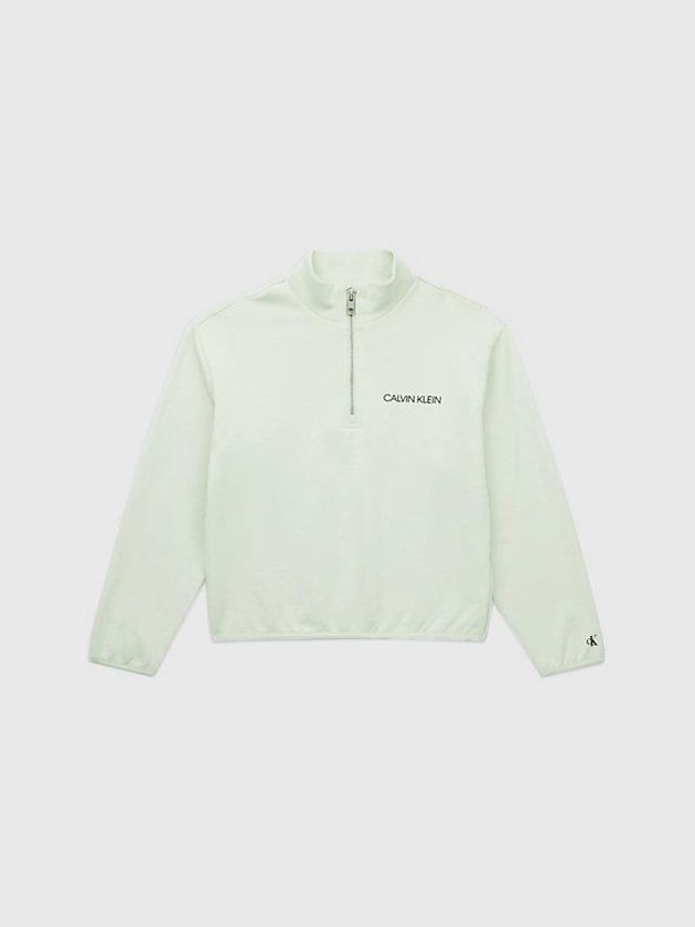 Green Calvin Klein Unisex Relaxed Zip Neck Girls's Sweatshirt | KHMN-01792