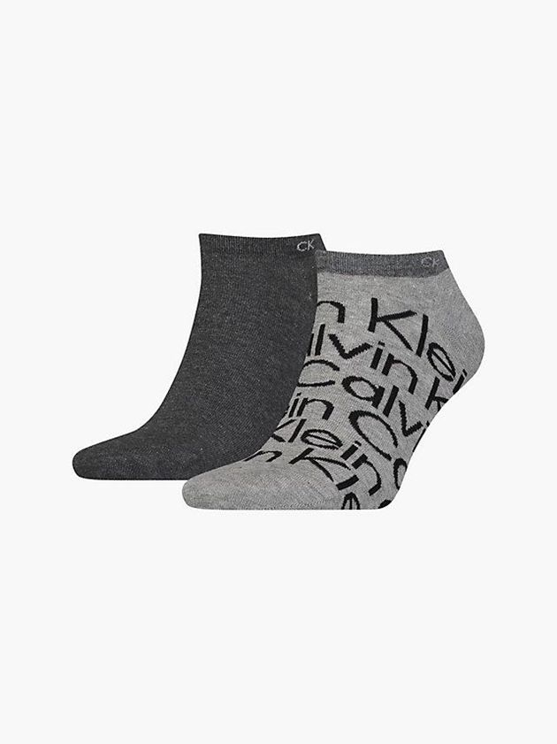 Grey Calvin Klein 2 Pack Logo Ankle Men Socks | TQVY-03851