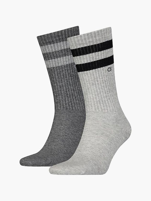 Grey Calvin Klein 2 Pack Striped Crew Men Socks | MCTZ-21470